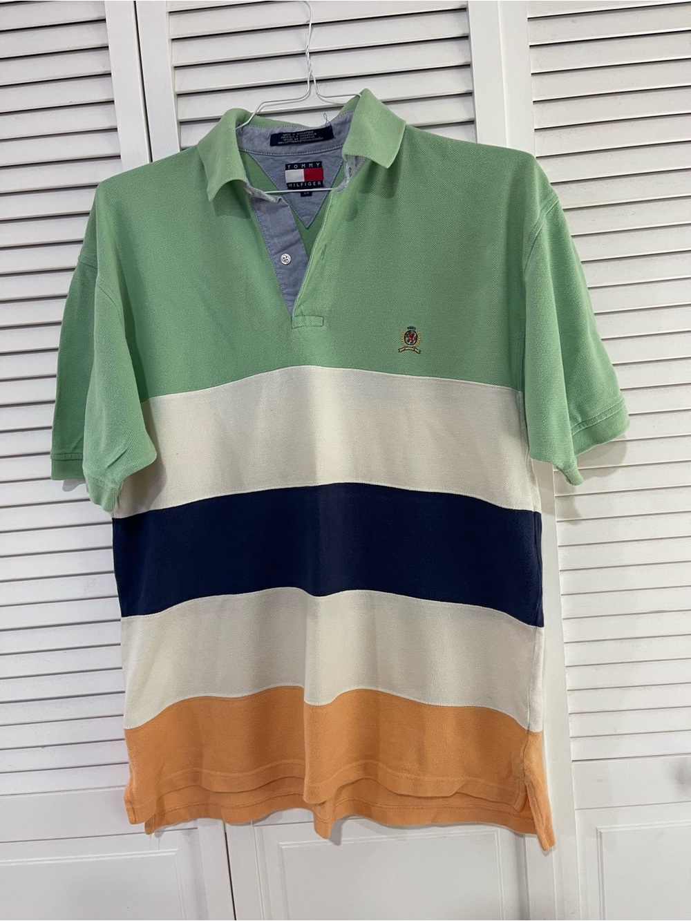 Vintage Tommy Hilfiger Mint Green and White Colorblock Polo